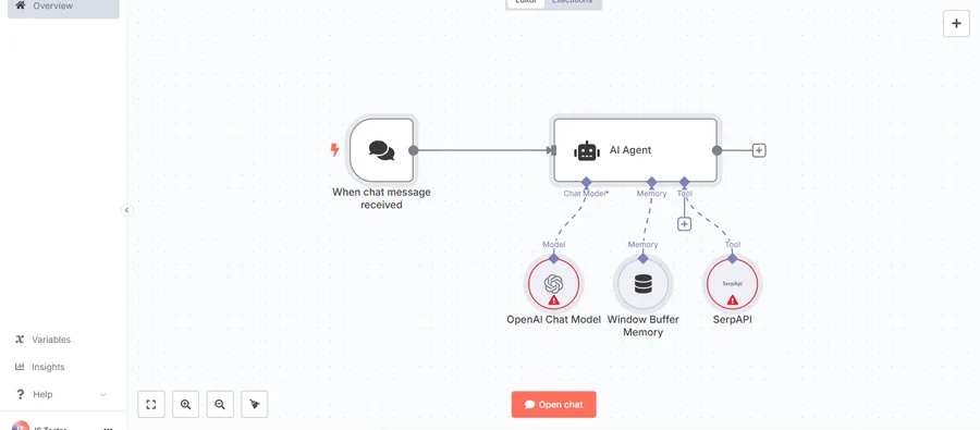 AI agent chat imported into n8n's editor